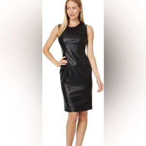 Calvin Klein sleeveless Faux leather sheath dress